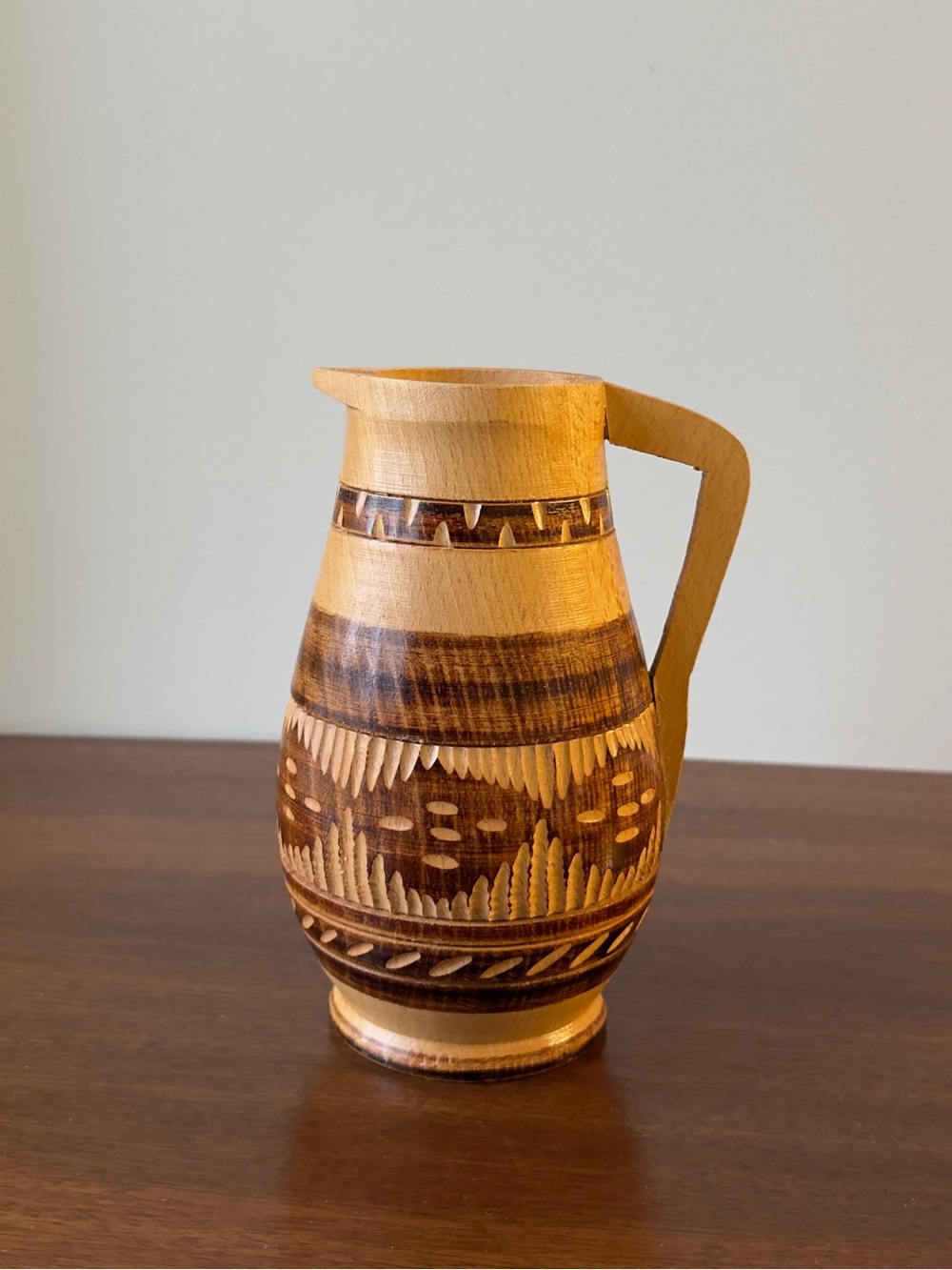 Wooden decorative pitcher